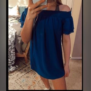 off shoulder royal blue dress